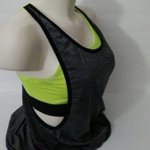 Nike Dri Fit Athletic Tank Top with Sports Bra, Grey, Neon Green Medium